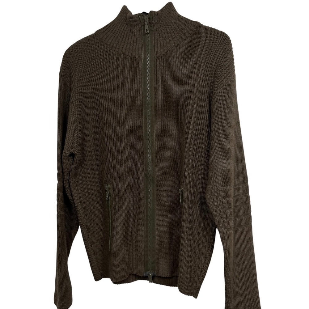 Wool & Co Mens Merino Wool Blend Full Zip Ribbed Sweater Olive Brown Italy Med
